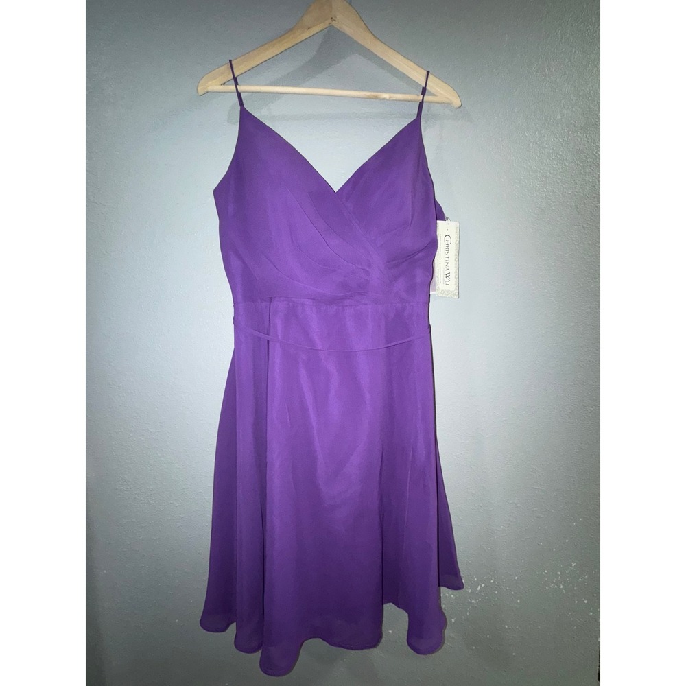 Christina Wu Celebration 22956 Royal Purple Chiffon Bridesmaid Dress Size 14 NWT